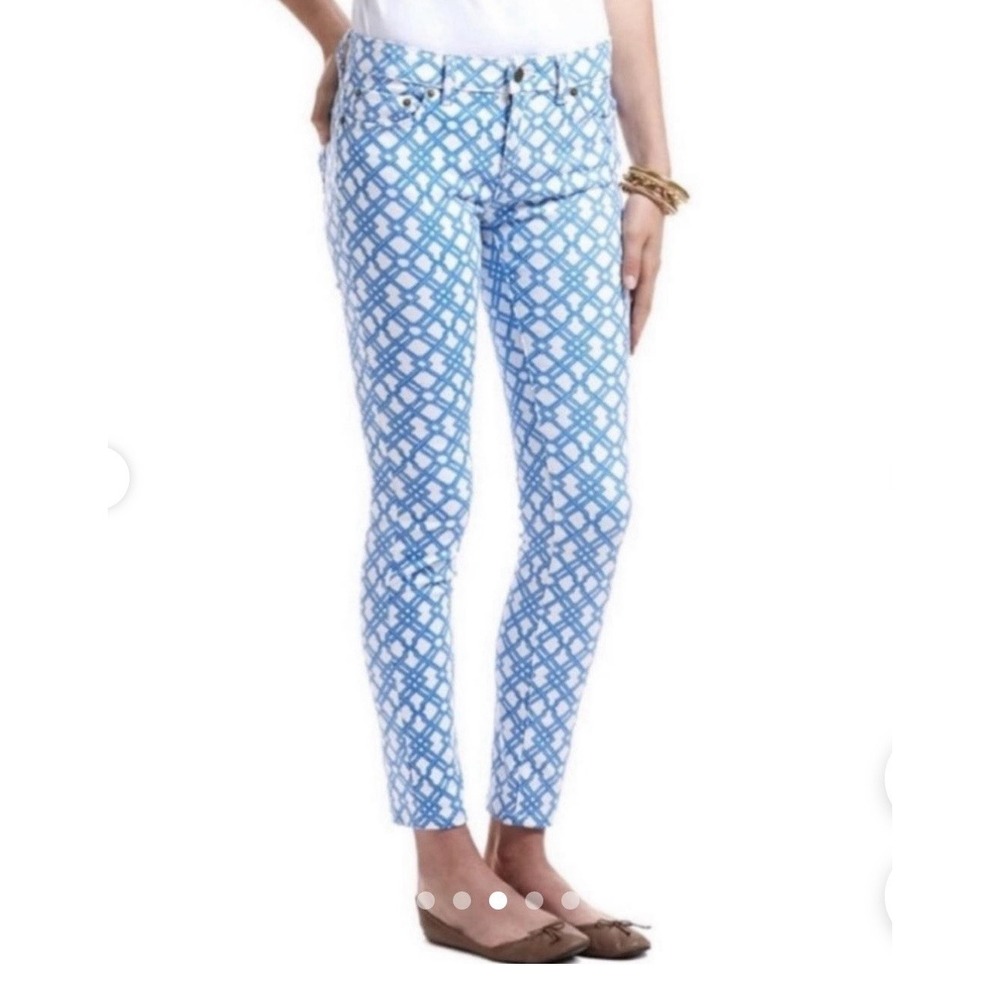 Vineyard Vines‎ Skinny Jeans Blue White Geometric Print Adjustable Waist 16